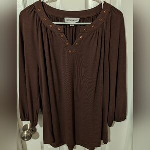 Southern Lady Brown Long-Sleeve Peasant Top Size M